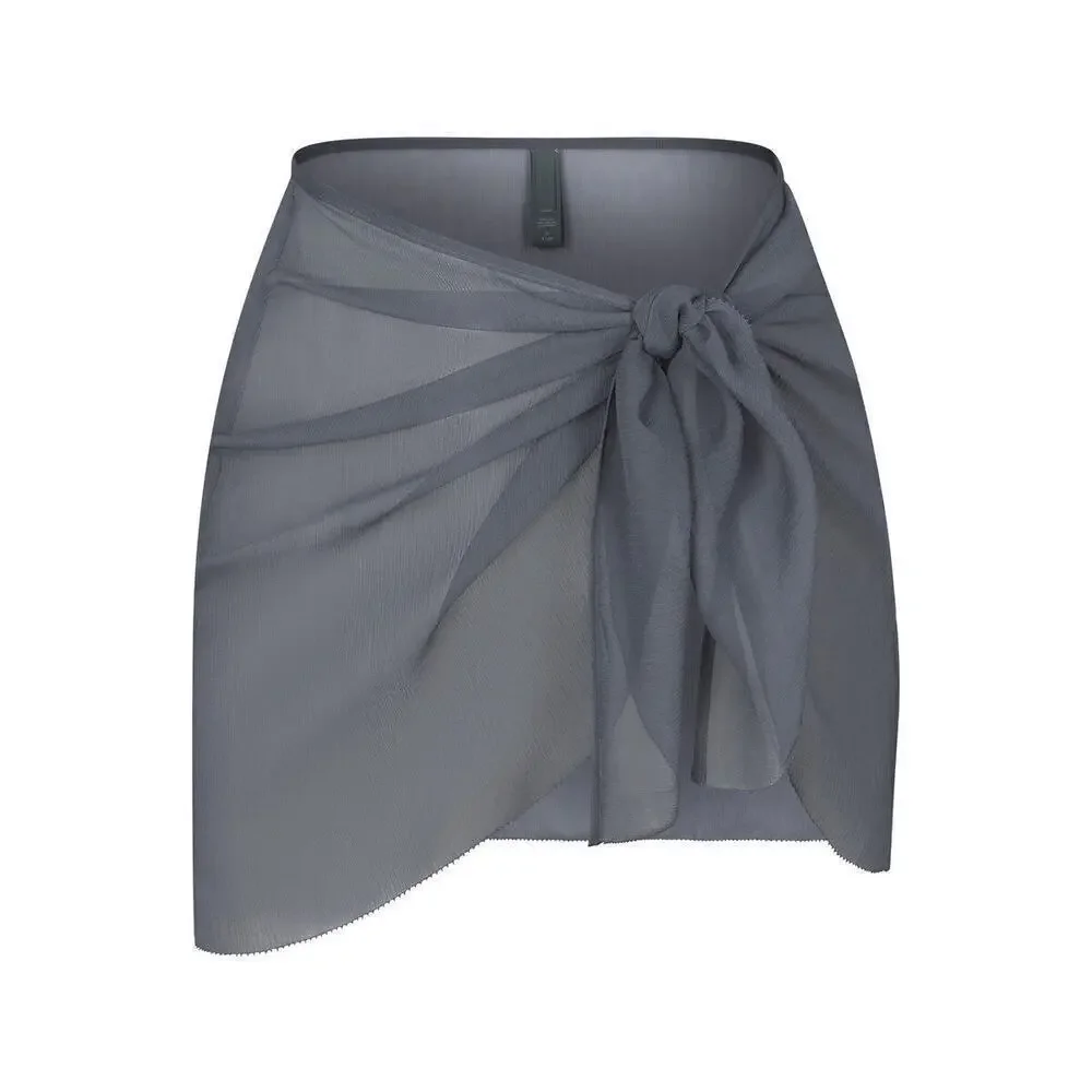 SKIMS Crinkle Silk Chiffon Cover Up Skirt in Gunmetal Gray NWT Size 4X